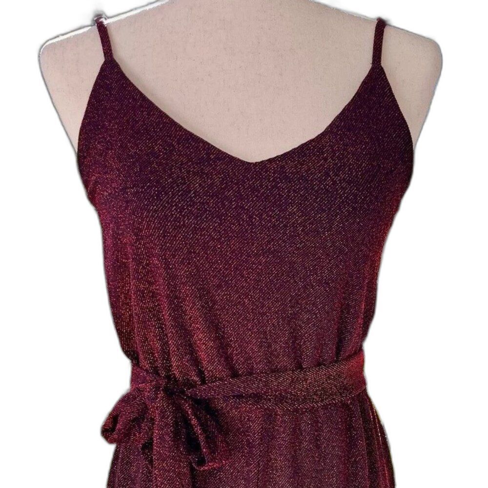 Mind Code Jumpsuit Women Sz L Red Sparkle Metallic Party Holiday Palazzo